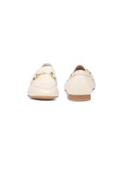 Women's leather cream moccasins with buckle BUTYD-0916A-0B(W26), front and back product view on white background.