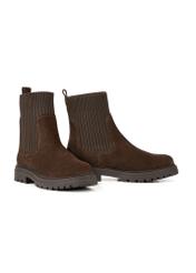 Women's brown suede Chelsea boots BUTYD-1194-89(Z25), diagonal product view on a white background.