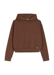 Brown women's hooded sweatshirt BLZDT-0118-1H(Z26) - front product view, on white background.
