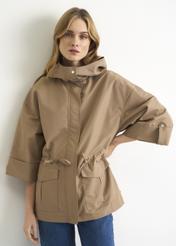 Beige women's oversize jacket KURDT-0295-81(W22)-01