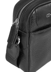 Black leather men's pouch with logo TORMS-0296A-99(Z25) - close-up of detail on white background.