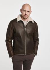 Brown men's leather sheepskin coat KOZMS-0022-5486(Z24)-03