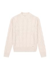 Light beige women's sweater with decorative weave SWEDT-0210-80(Z25), front product view on white background.