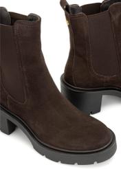 Dark brown suede women's high-heeled ankle boots BUTYD-1094-1I(Z26), close-up of the product on a white background.