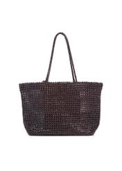 Brown leather woven handbag TORES-1300-1I(W26), product view from the back on a white background.