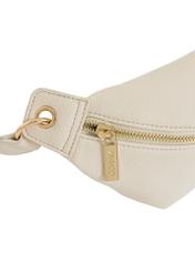 Cream-colored women's waist bag TOREC-0788B-12(W25) - close-up of the gold zipper on a white background.