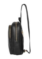 Black leather women's backpack TORES-1355-9I(Z26), product view from the side on a white background.