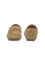 Women's leather moccasins in cool beige color BUTYD-1262-1K(W26), front and back view of the product on a white background.