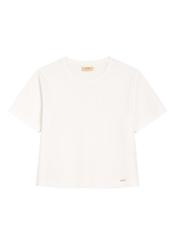 Women's cream cotton T-shirt TSHDT-0138-0B(W26) - front product view, on white background.