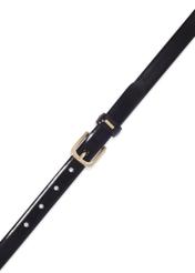 Black leather women's belt PASDS-0300-9F(Z26), product view from above on white background.