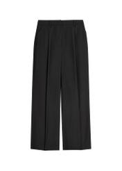 Black women's wide leg trousers with creases SPODT-0126-99(Z26), front product view on a light background.