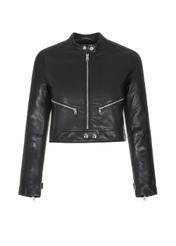 Women's black leather jacket with zippers KURDS-0360-5427(W23)-03