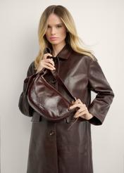 Small burgundy women's handbag TORES-1374-4D(Z26), product view in model's hands. Half of silhouette visible.