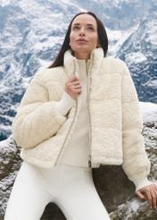 Women's short cream-colored fur coat FUTDP-0092-0B(Z26)