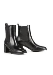 Women's black leather high-heeled Chelsea boots BUTYD-1185-99(Z25), diagonal product view on a white background.