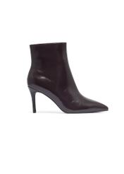 Dark brown leather high heel ankle boots BUTYD-1122-1I(Z26). Side view on white background-02.