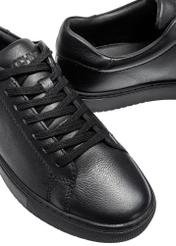 Black leather sports shoes BUTYM-0503A-99(W26), close-up of the product detail on a white background.