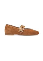 Women's suede ballet flats in camel color BUTYD-1243-1D(W26), side view of the product on a white background.