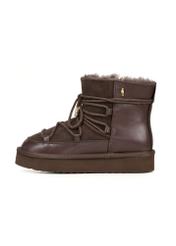 Chocolate women's snow boots BUTYD-1221-1I(Z26), product view from the side on a white background.