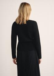 Black women's sweater with tie SWEDT-0234-99(Z25), back view of the product on the model. Half of the silhouette visible.