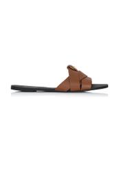 Brown leather women's flip-flops with braided BUTYD-0903A-24(W24)-01