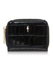 Small black croco women's wallet POREC-0352A-9G(Z26) - front product view on white background.