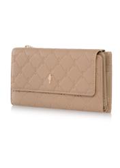 Large beige women's wallet with monogram POREC-0347A-81(Z25) - side view of the product on a white background.