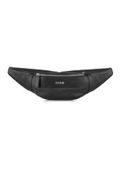 Men's black leather waist bag with logo TORMS-0295A-99(Z25) - front product view on white background.