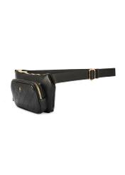 Black women's waist bag with monogram TOREC-1192-9P(W26) - diagonal view of the product on a white background.