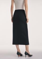 Black midi skirt SPCDT-0114-99(Z25), product view from the back on the model, half of the silhouette visible.