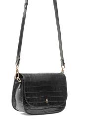 Leather black women's croco handbag TORES-1129E-99(Z25), product view with strap on white background.