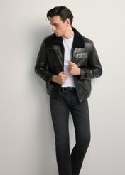 Men's leather sheepskin coat KOZMS-0023-3188(Z25), front view of the product on the model. Full silhouette visible.