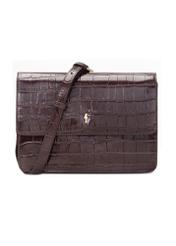 Brown small croco leather handbag TORES-1233-1H(W26), front product view on white background.