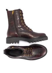 Burgundy women's croco ankle boots BUTYD-1192-90(Z25), product view from above on a white background.