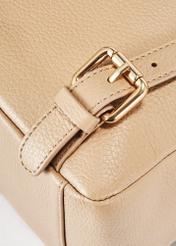 Beige leather women's backpack TORES-0898D-81(Z25), detail view of the product on a white background, close-up of the buckle.