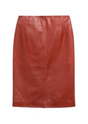 Red leather women's skirt SPCDS-0031-3D(Z26), front product view on white background.