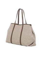 Beige herringbone shopper bag TOREC-1330-1P(Z26) - diagonal product view, on a white background.