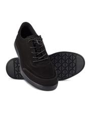 Black men's leather shoes BUTYM-0529-99(W26), diagonal product view on white background.