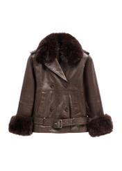 Dark brown women's leather jacket KURDS-0616-1I(Z26) - front product view, on white background.