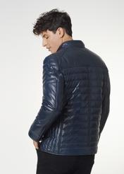 Men's navy blue glossy leather jacket KURMS-0195-4517(Z21)-06