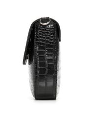 Black croco women's handbag TOREC-1262-9G(Z26), product view from the side on a white background.