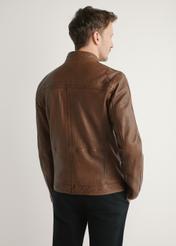 Men's leather jacket in cognac color KURMS-0397-1F(W26), product view from the back on the model. Half of the silhouette visible.