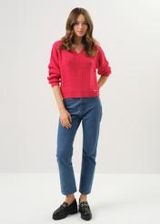 Fuchsia V-neck sweater for women SWEDT-0162-31(Z23)-02