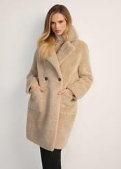 Women's fur coat with double-breasted fastening FUTDP-0018-81(Z25), product view from the front on the model, half of the silhouette visible.