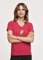 Pink Women's T-shirt with oriole applique TSHDT-0116-31(Z23)-02