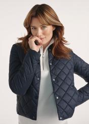 Black women's quilted jacket KURDT-0599-99(Z25), product view on model. Half silhouette visible.