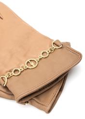 Women's leather gloves with chain REKDS-0101-81(Z25), close-up of the product detail, view on a white background.