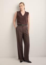 Women's brown wool vest SWEDT-0253-1I(Z26), front view of the product on the model. Full body visible.