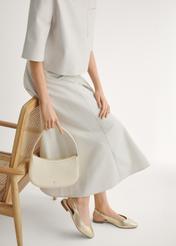 Women's gold ballet flats without a heel BUTYD-1246-2X(W26), side view of the product on the model's feet.