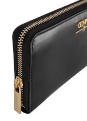 Black leather wallet PORES-0907A-99(W24), close-up of the product detail on a white background.